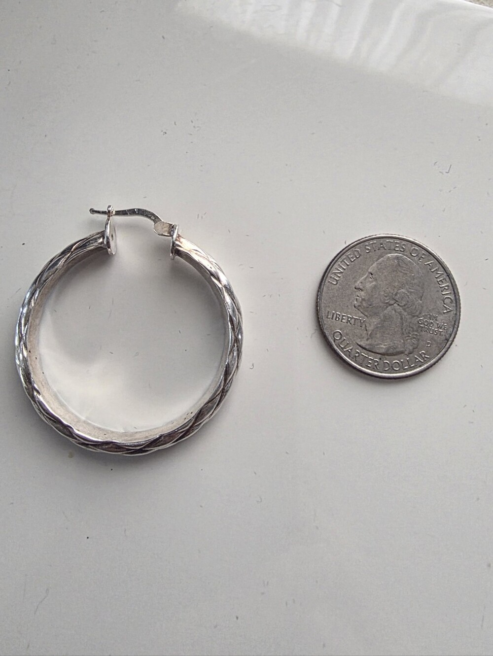 Italy 925 Silver Braided Woven Hoops Earrings - Picture 4 of 4